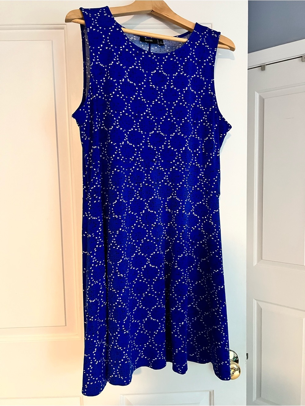 Royal Blue Sleeveless Midi Dress with White Dot Circle Print